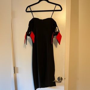 Milly designer beautiful black dress with black and red bows